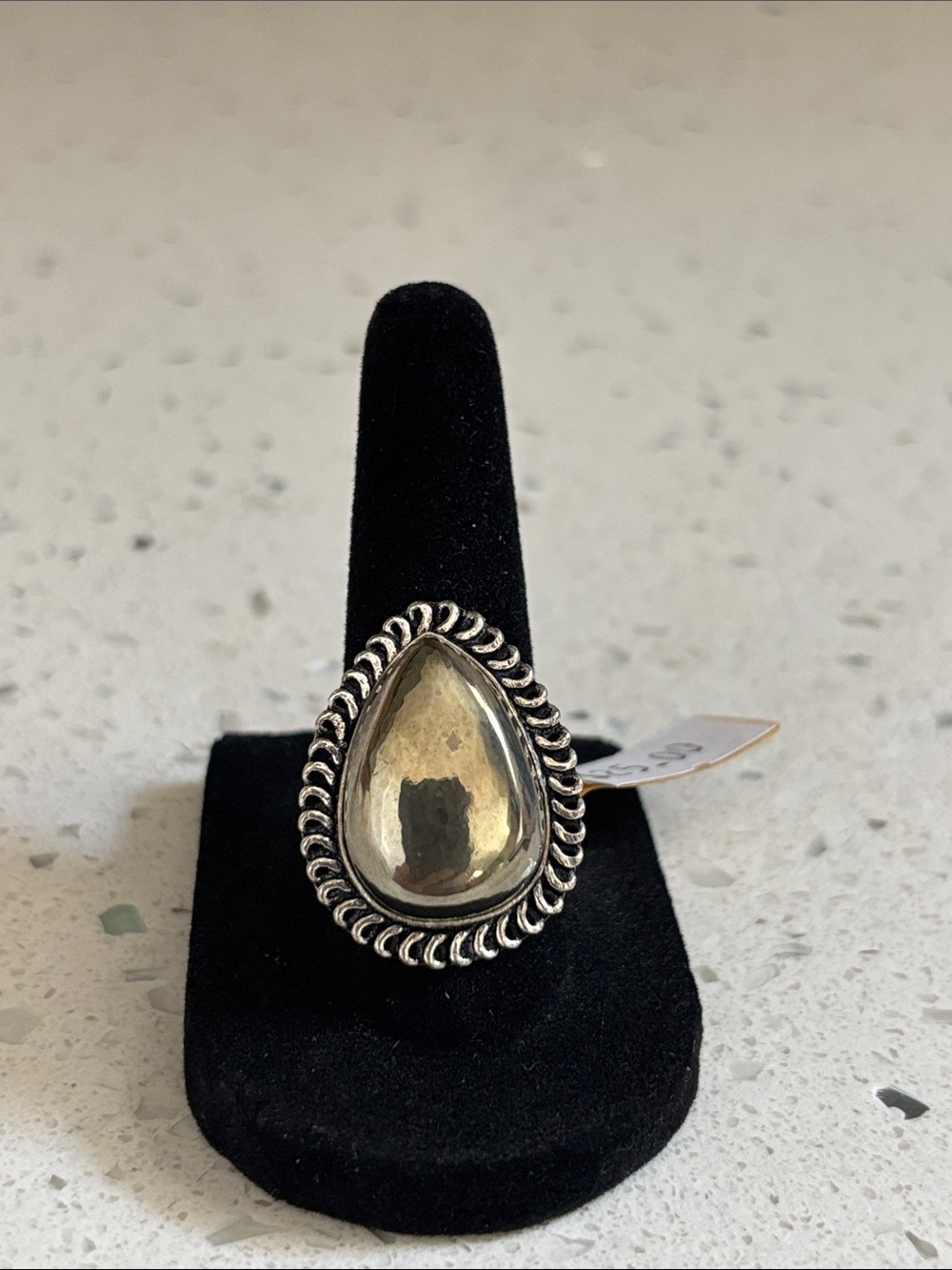 Sterling Teardrop Apache Pyrite Statement Ring Size 6.75